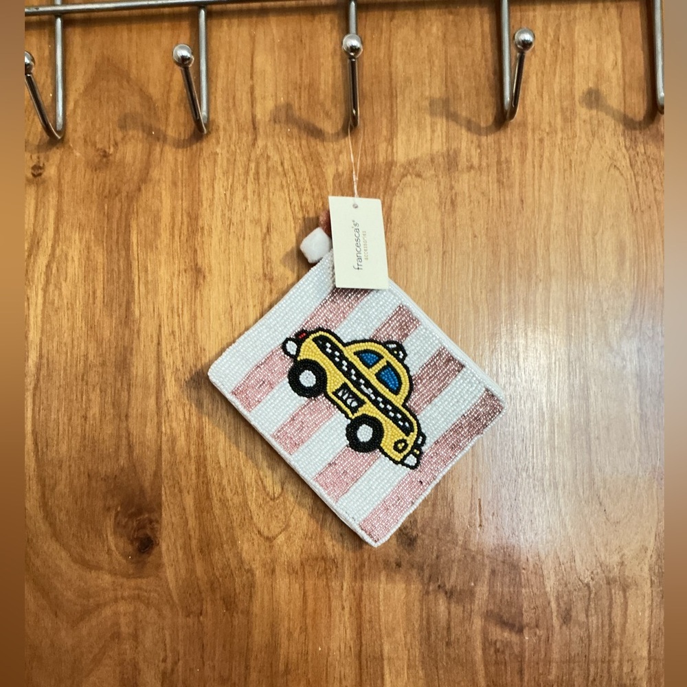 Francesca’s Beaded Yellow Taxi Coin Purse - Pink & White Stripes